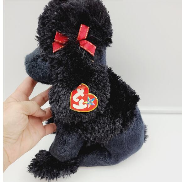 Ty Beanie Buddies Gigi Black Poodle Puppy Dog Stuffed Animal 2003 Red Bows 10” - Picture 3 of 8